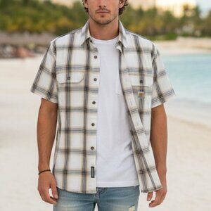 Carhartt tan & black plaid short sleeve shirt size XL